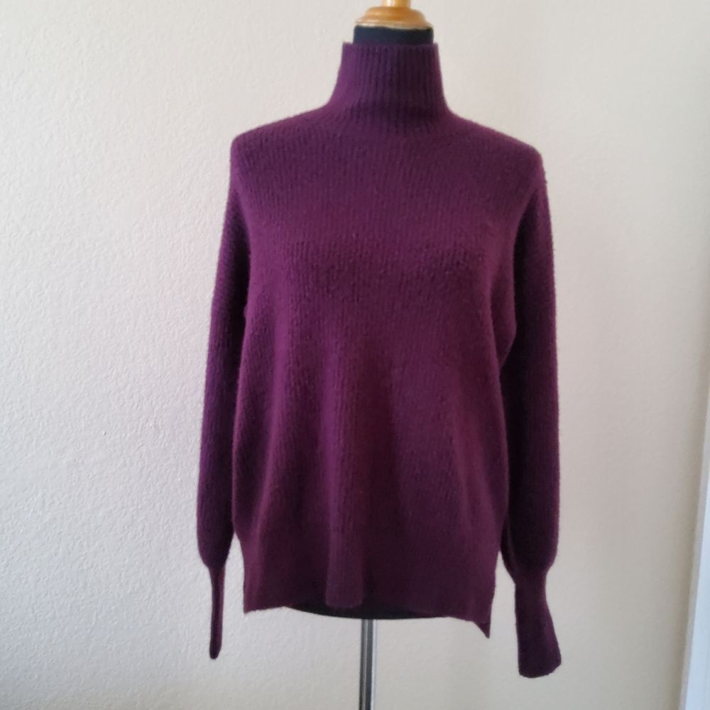 New French Connection Puff Sleeve Mock Neck Turtleneck Sweater Size S Purple - Picture 2 of 8